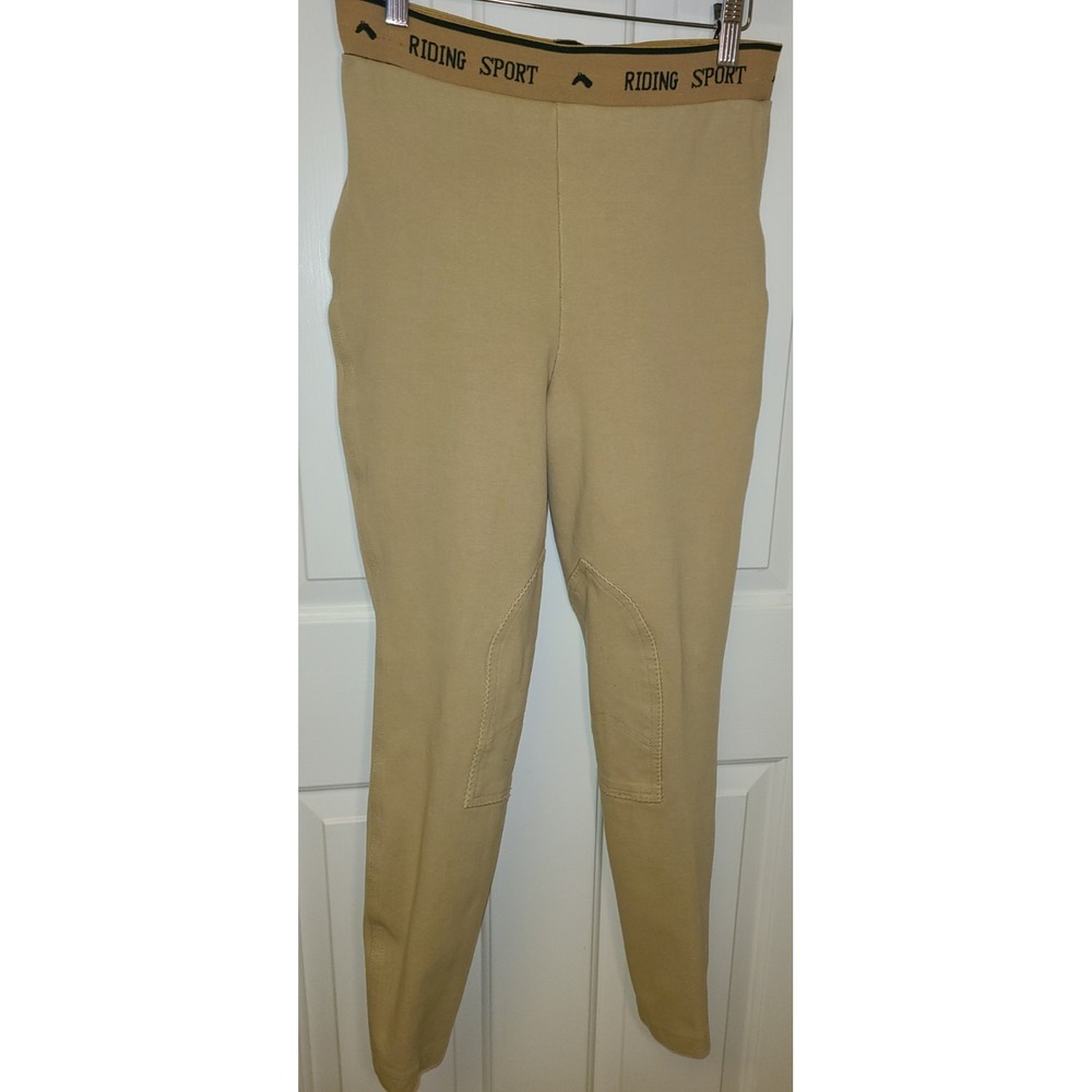 TuffRider Children's Cotton Schooler Jodhpurs Pull-On‎ Beige, knee patches Sz XL